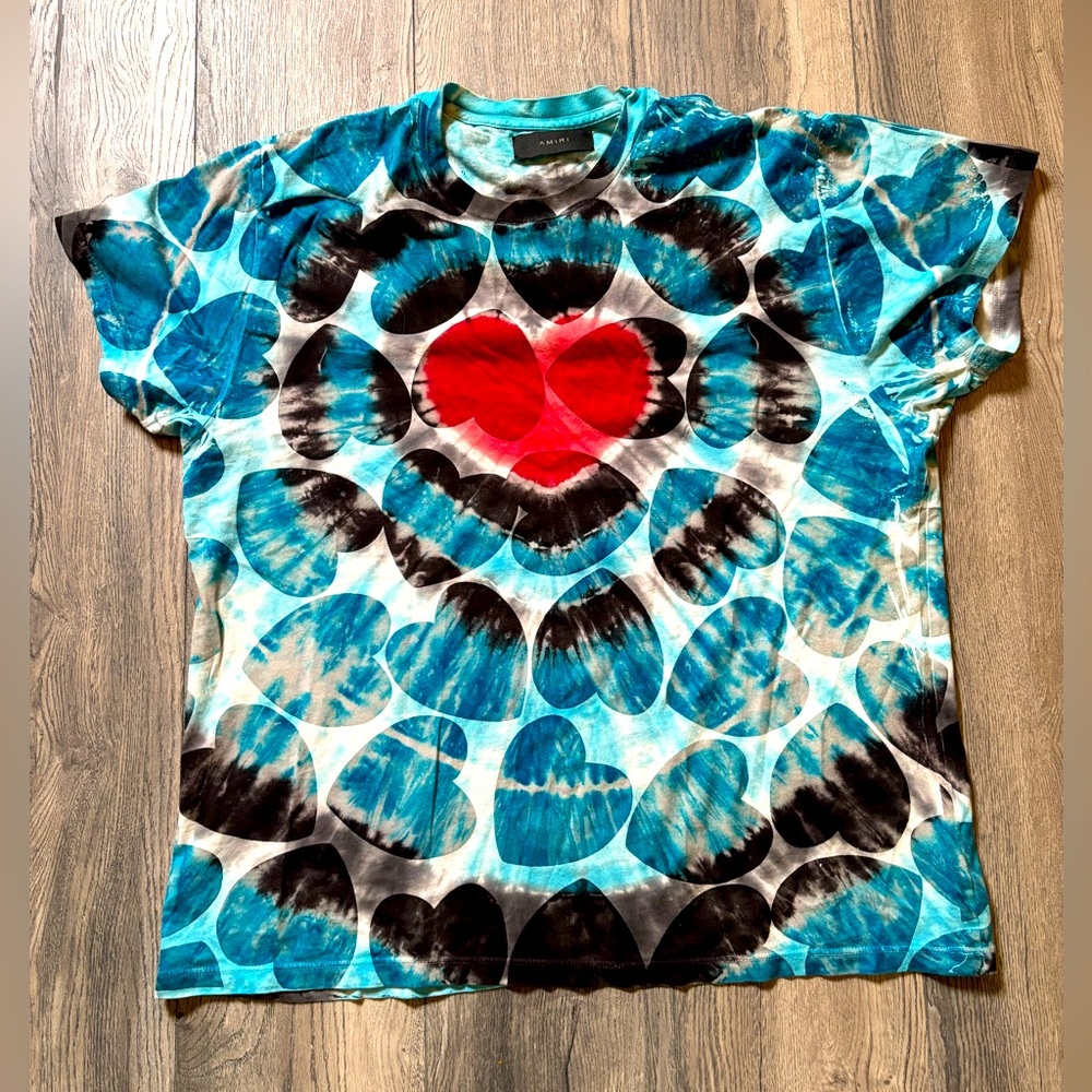 Authentic AMIRI Blue Hearts Tie-Dye Tee. Used in excellent condition, size L